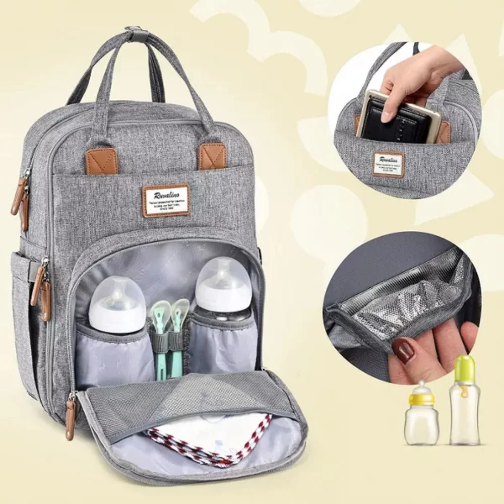 Ruvalino Gray Large Multifunctional Travel Maternity Baby Diaper Bag Bookbag